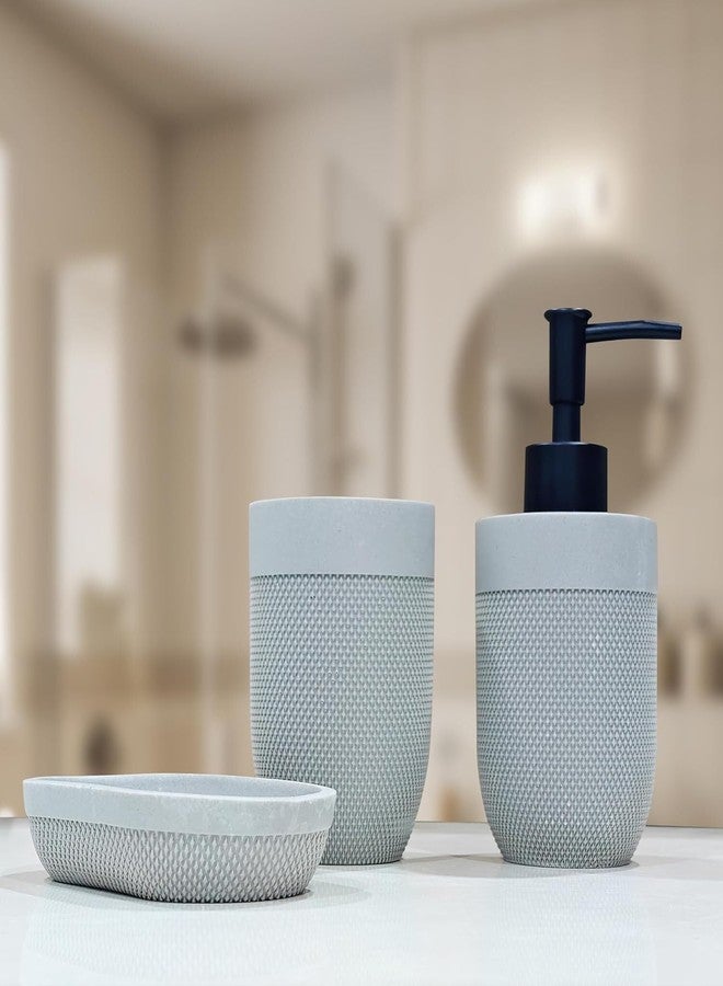 iBELL Polyresin Bathroom Set of 3 Pcs - Soap Dispenser, Tumbler, Soap Dish for Bathroom Decor and Home Gift Set,Grey - Image 1